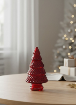 Red Glass Standing Tree 8in