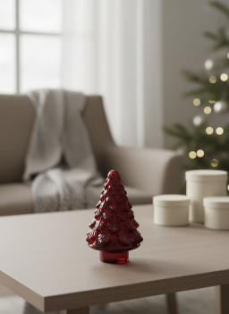 Red Glass Downswept Standing Tree 5.2in