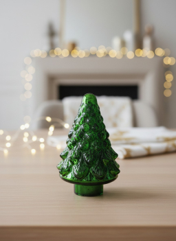 Green Glass Downswept Standing Tree 5.2in