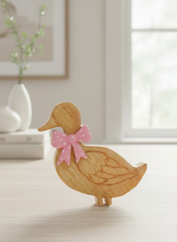 Wooden Duck with Yellow Bow 3x4in