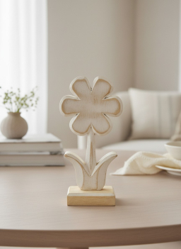 White Washed Wooden Flower 3x7in