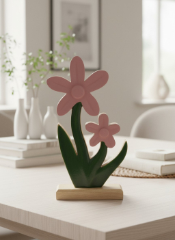 Pink Double Daisy Wooden Flowers 6x11in