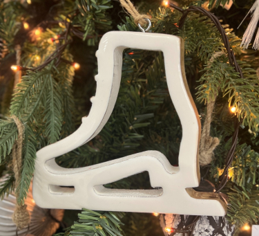 Hollow White Enamel Ice Skate Ornament 7x6in