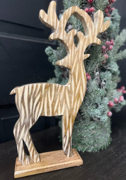 Striated Wooden Reindeer 17x10in