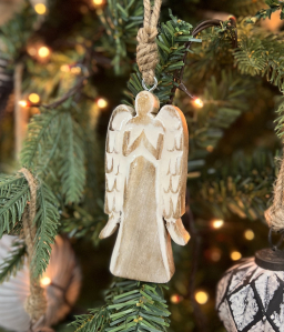 Clear  Enamel Angel Ornament 5x2in