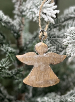 Wooden White Washed  Angel Ornament set of 6  2.25x2in