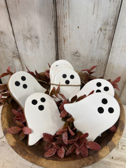 Wooden Ghost Coasters Set of 4 4.25x4in