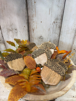 Wooden Acorn Coasters Set of 4 4x3.25in