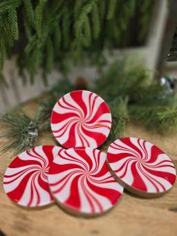 Peppermint Candy Coasters Set 4 4x4xin