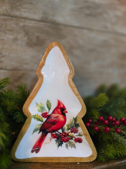 Christmas Cardinal Tree Tray 9.75x6.75in