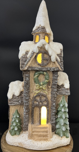 Lighted Winter Resin House 24in