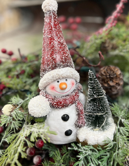 Resin Candy Cane Snowman 5x8in