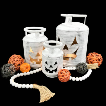 White Wash Pumpkin Cylinders Set of 3 5x8, 6x10 and 8x13in