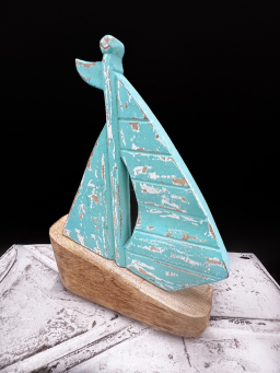 Aqua Wooden Boat 8x11.5in