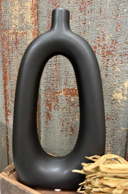 Tall Black Oval Vase 12in