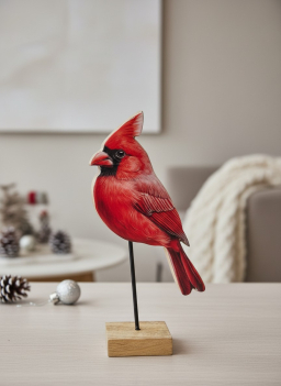 Metal Cardinal on Rod 10x4in