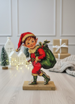 Metal Christmas Elf on Base 9x6in
