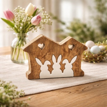 Enamel Bunny Trio House 6x4in