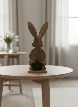 Natural Bunny with Teal Flower 14x6in