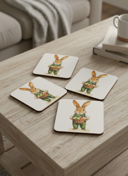 Farmers Market Bunny Coasters Set of 4 pc 4x4in