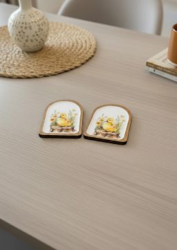 Spring Duckling Coasters Set of 4 pc 4x4in