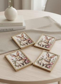 Rosemary Bunny Coasters Set of 4 pc 4x4in
