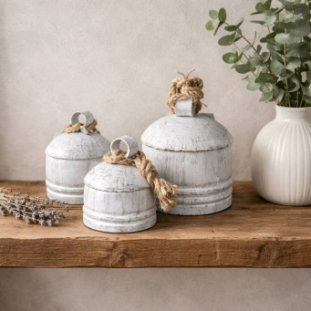 White Antique Bell Set of 3 6.5in, 5.5in, 4in