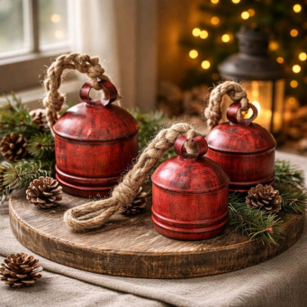 Red Antique Bell Set of 3 6.5in, 5.5in, 4in
