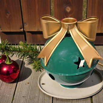 Green White Bell Taper Holder 4.75x6in