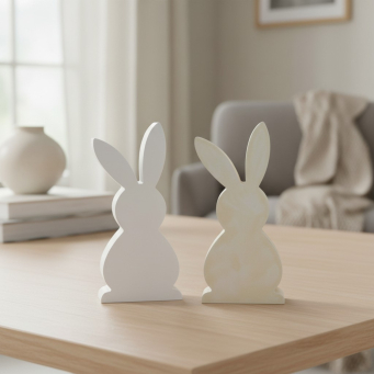 White Wooden Bunny 7x3in