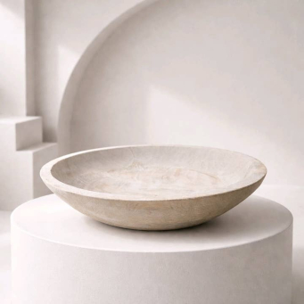 White Washed Wooden Bowl 12x12x2.5in