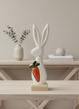 White Enamel Bunny with Carrot 12x3in