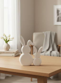 White Enamel Nesting Bunnies 9x7in