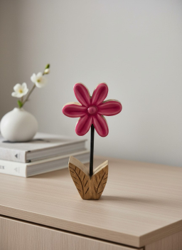 Hot Pink Petal Wooden Flower 9x4in