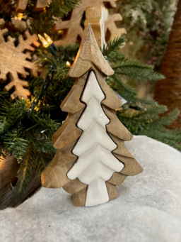 3D Wooden Tree w/ White Enamel Cutout 6.5x10in