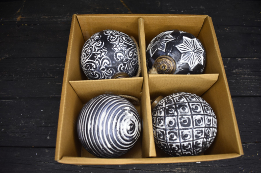 Black And White 3in Ornaments Set of 4