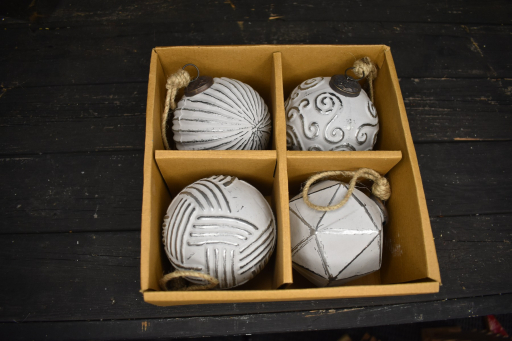 Gray & Silver Set of 4 Glass Ornaments 4in