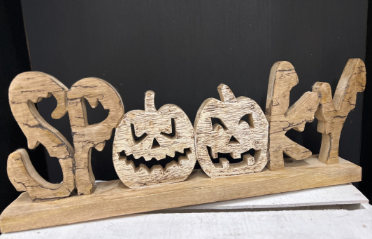Spooky Wooden Pumpkin Sign 22x7.5in