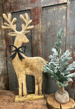 Wooden Reindeer with an Aluminum Bowtie  25x13in