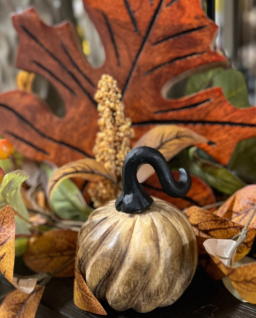 Natural Wooden Pumpkin with Aluminum Stem 3in