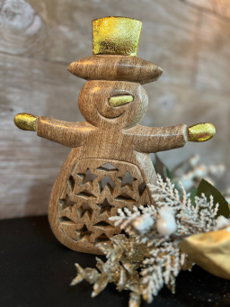 Wooden Snowman with a Star Cutout 9x8in