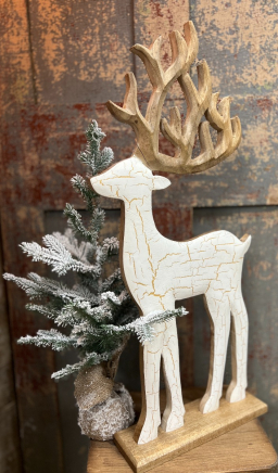 Gold Crackled Wooden Reindeer 31x14in