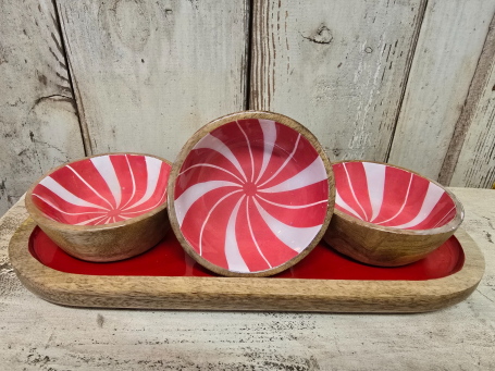 Candy Cane Trio 4in W/Tray