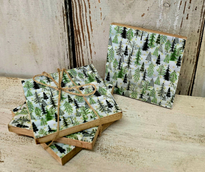 Christmas Tree Set 4 Coasters 4in