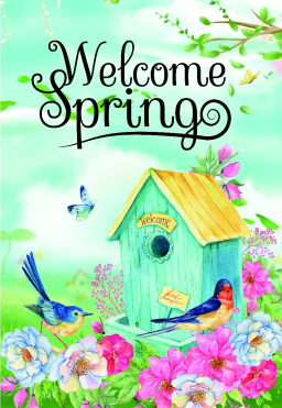 Spring Birdhouse Garden Flag 12in by 18in