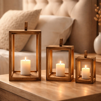Sleek Rectangle Set of 3 Lanterns 15,12,10in H