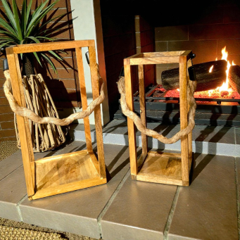 Curved Handle Boxed Lanterns Set of 2 L - 8x8x14in S - 6x6x12in