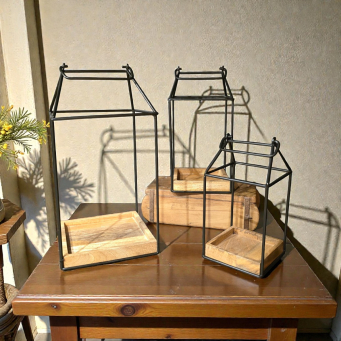 Timber Base Lanterns Set of 3 18,14,12in H