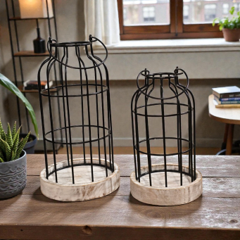 Ivory Cage Lanterns Set of 2 L - 7x7x12in S - 6x6x9in