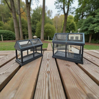 Black Greenhouse Lanterns Set of 2 19in and 14in
